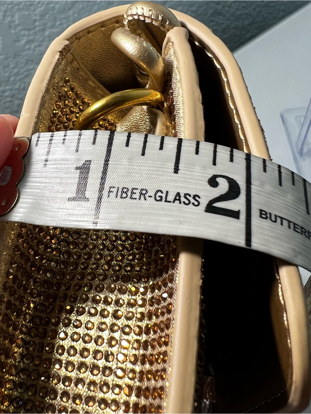 Gold Rhinestone Clutch Handbag purse elegant elongated evening bag crossbody - Picture 12 of 13